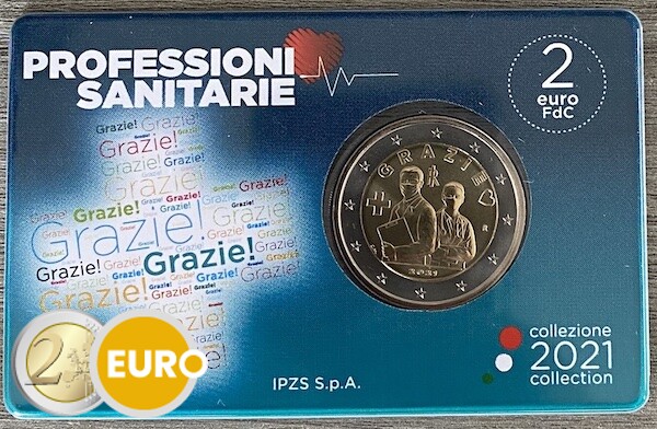 2 euros Italie 2021 - Grazie Professions de la santé BU FDC Coincard