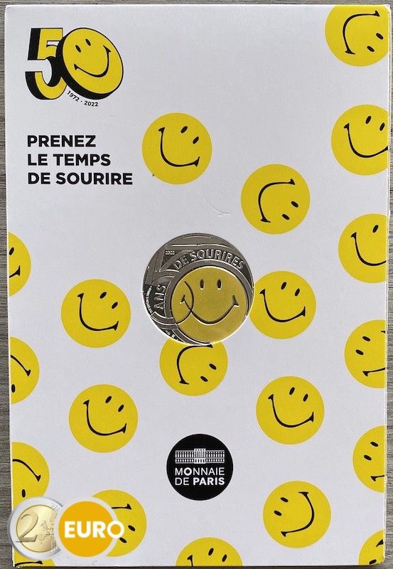 10 euros France 2022 - 50 ans Smiley colorisé UNC Coincard