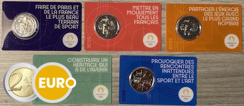 5 x 2 euros France 2022 - Génie et Lancer du disque - Arc de Triomphe BU FDC Coincard