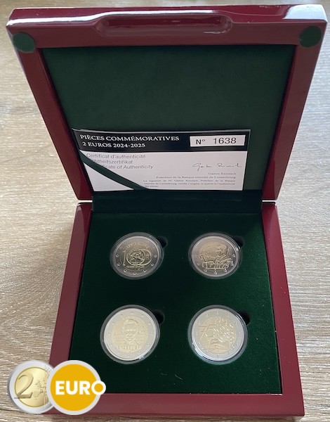 4 x 2 euros BE Polissage inversé Luxembourg 2024 et 2025 poinçon KNM
