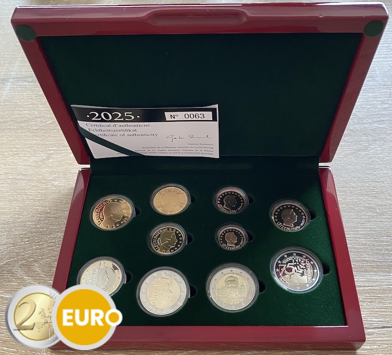 Série euro BE Proof Luxembourg 2025 + 2 x 2 euros Schuman accession au trône Henri poinçon D
