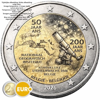 2 euros Belgique 2026 - Institut géographique national et Observatoire royal BE Polissage inversé
