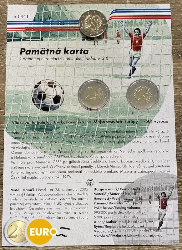 2 euros Slovaquie 2026 - Victoire Championnat d’Europe de football 1976 UNC avec certificat d’authenticité