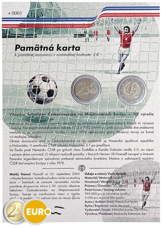 2 euros Slovaquie 2026 - Victoire Championnat d’Europe de football 1976 UNC avec certificat d’authenticité