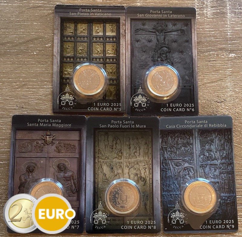 1 euro Vatican 2025 coincard nr 05 + 06 + 07 + 08 + 09 Portes sacrées
