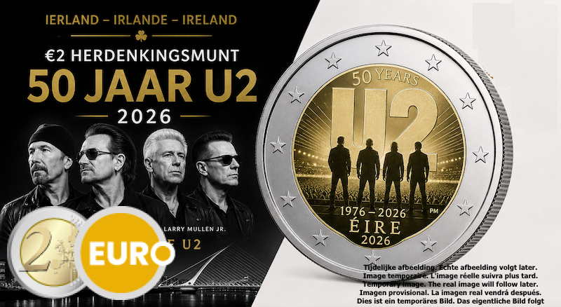 2 euros Irlande 2026 - 50 ans U2 BU FDC Coincard